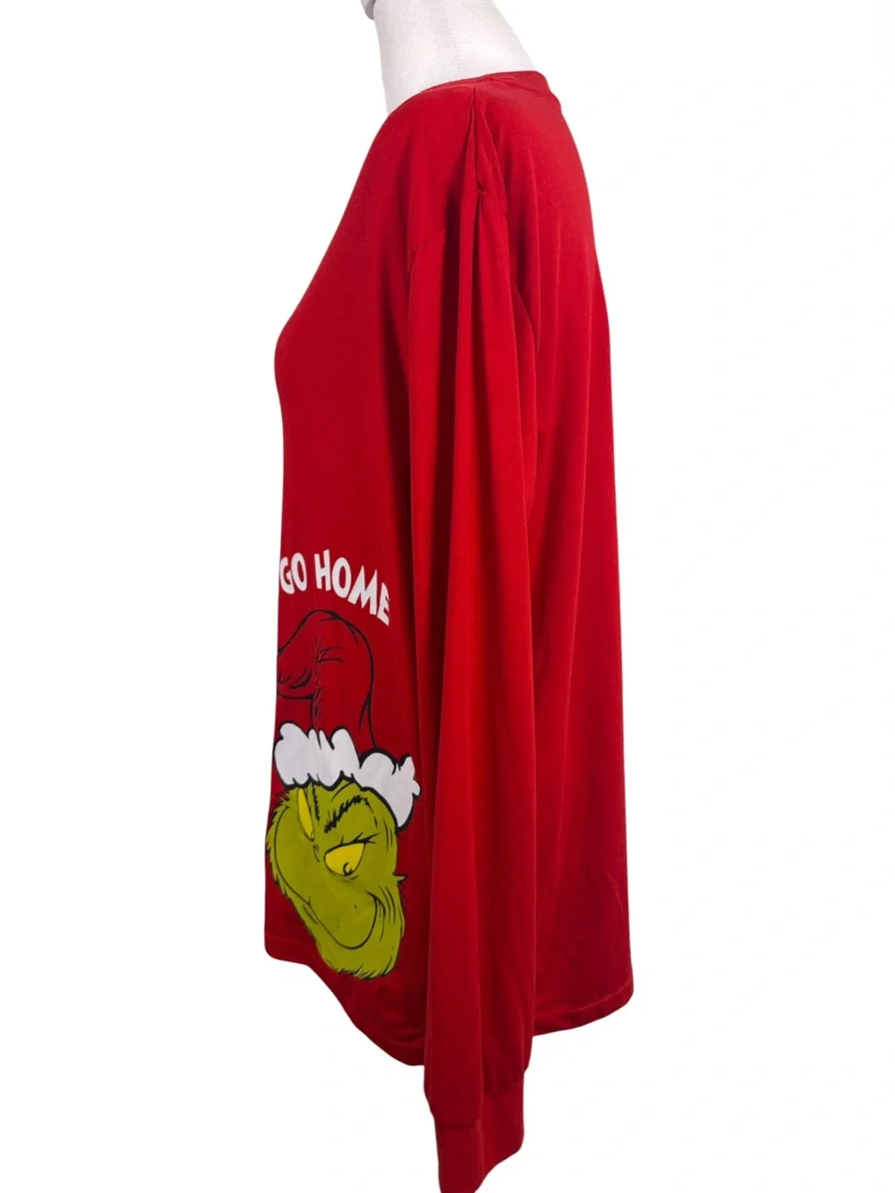 The Grinch Dr. Seuss Go Grinch or Go Home Red Christmas Top M